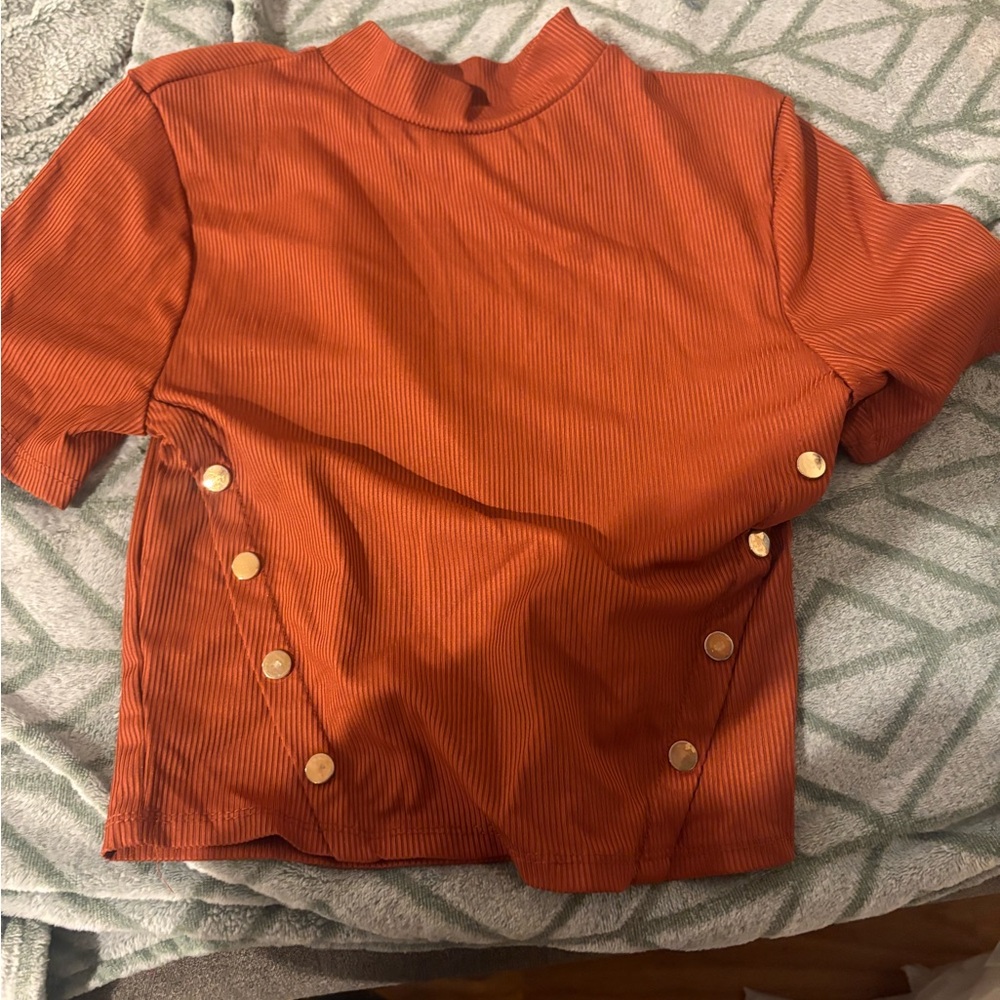 Kids Orange Button-Detail Top